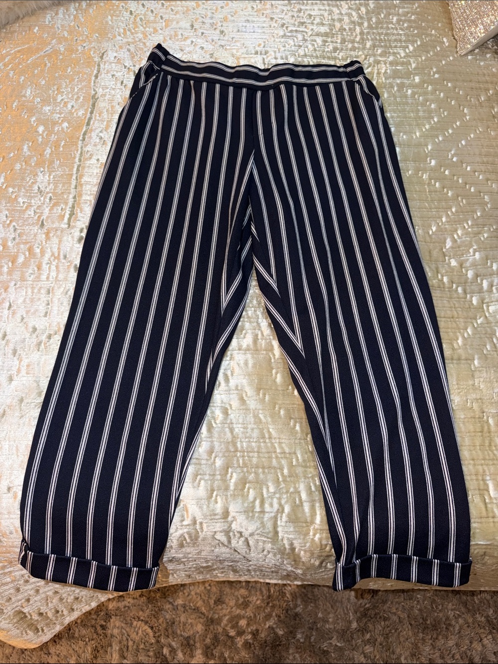 Womens  Navy Stripe Pull-On Pants